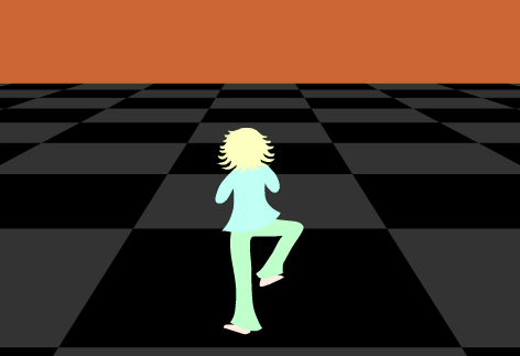 Tag screenshot, protraying a running figure on a black-and-orange-tiled floor.