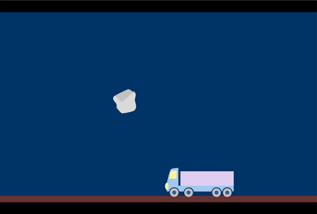 Skybells screenshot, showing the truck and a rock falling from the sky