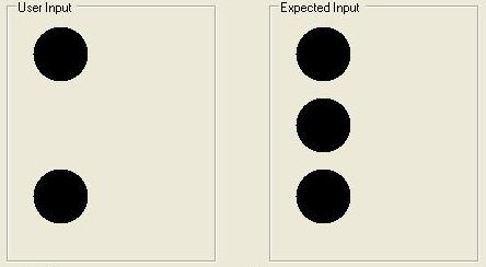 Screenshot of the Braille Interface, showing the braille character to accomplish on the right and the user input on the left
