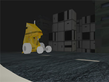 The Blind Eye screenshot, showing a yellow vehicle driving down the dark street.